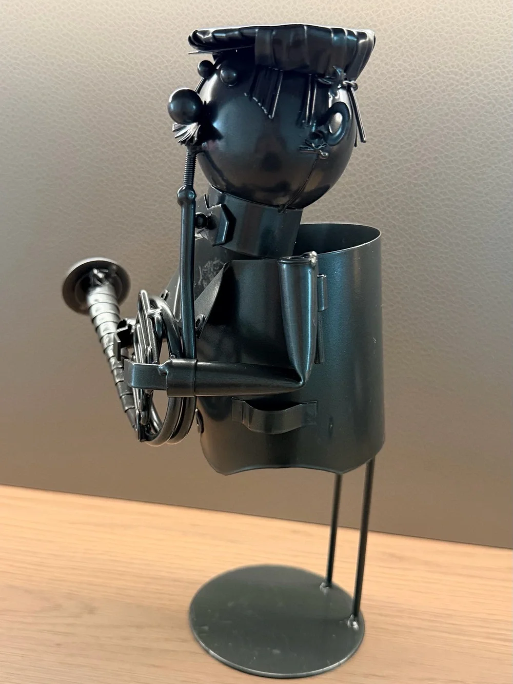 Vintage Black Metal Sculpture Wine Bottle Holder